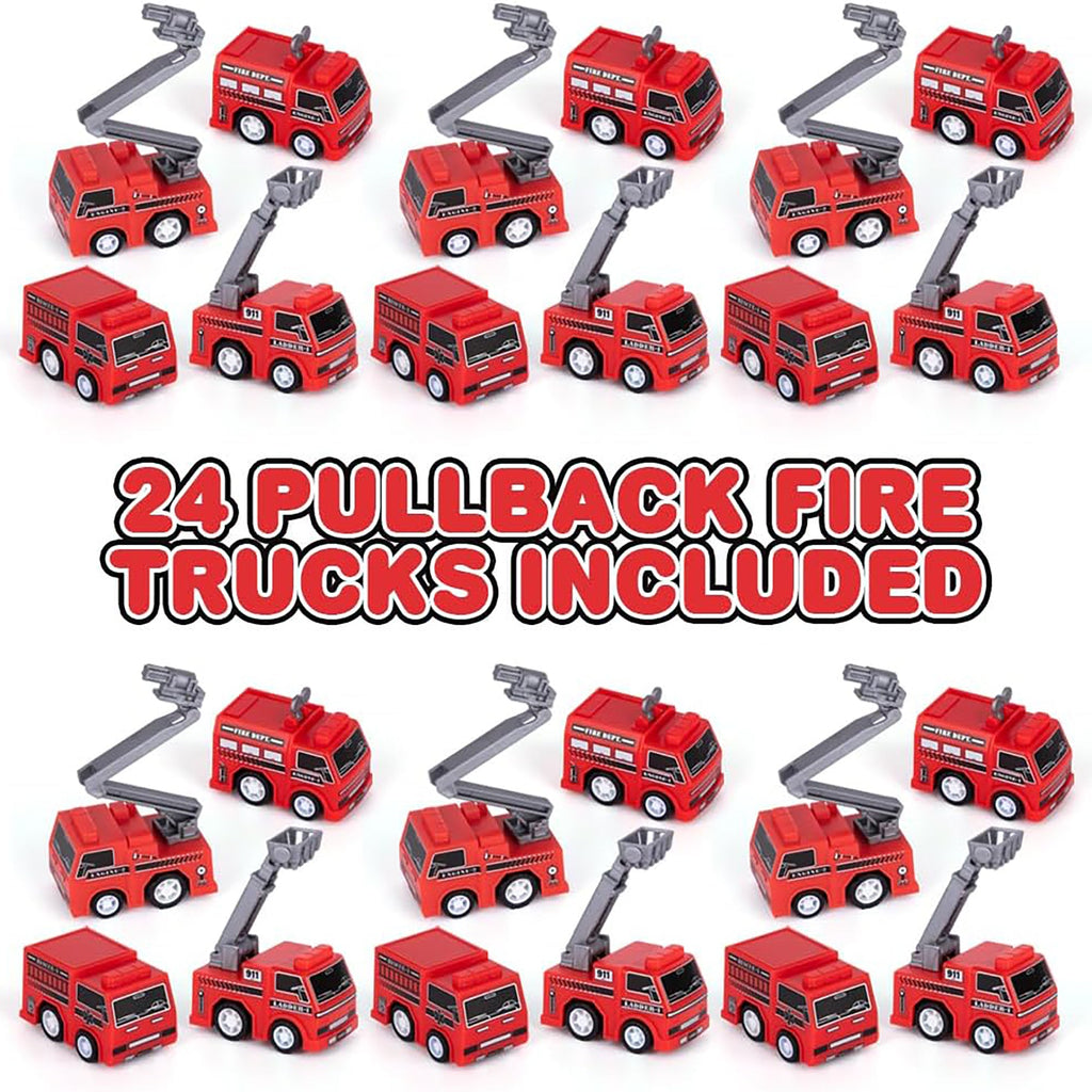 24pc Mini Fire Truck Pullback Playset